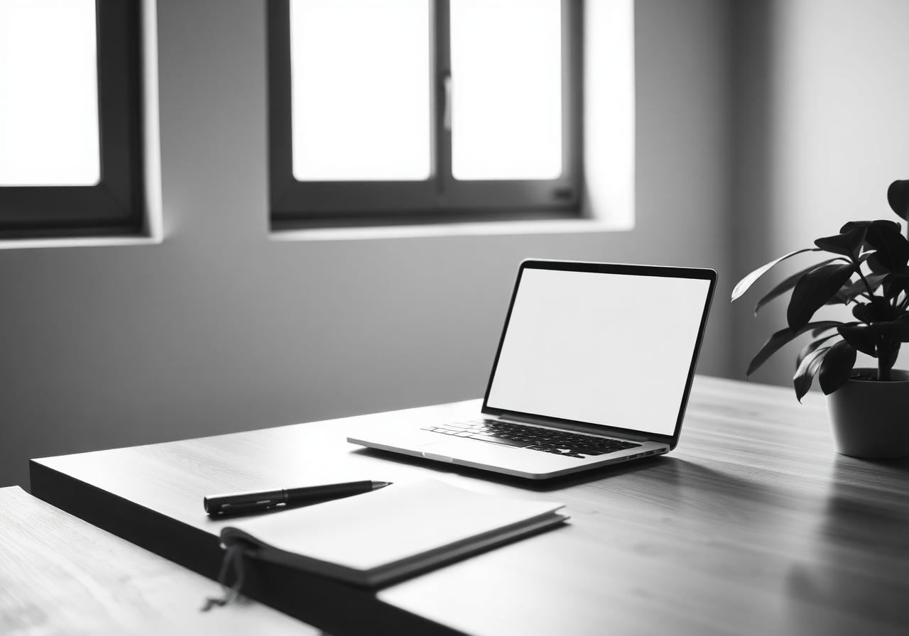 Espacio de trabajo sereno con laptop, en línea con la audiencia profesional de Contasimple